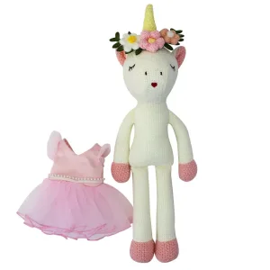 Unicorn Stuffed Animal - Alice Key Features: Super soft & huggable unicorn plush toy Premium polyester fabric with cotton filling Handmade wool crochet technique for extra comfort Wears elegant pink dress with pearl details Beautiful floral wreath & golden horn design Perfect companion for travel and bedtime Specifications: Type - Plush Stuffed Animal Age - 3+ Years Size - 17 inches Material - Polyester & Acrylic Filling - Polyester Cotton Special - Handmade Details