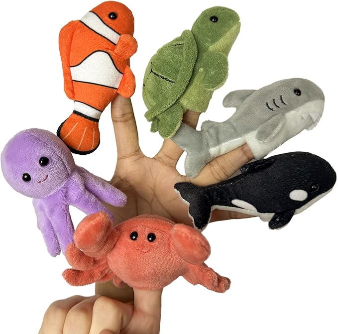 6 Pack Ocean Finger Puppets Set for Kids Study Sea Animal for Imaginative Play