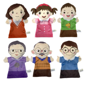 Half-body printed family hand puppets