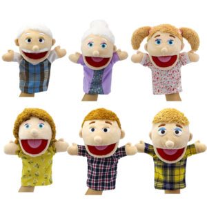 Half-body open-mouthed family hand puppets
